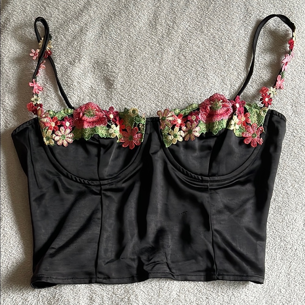 Princess Polly Black and Pink Embellished Bustier Camisole
